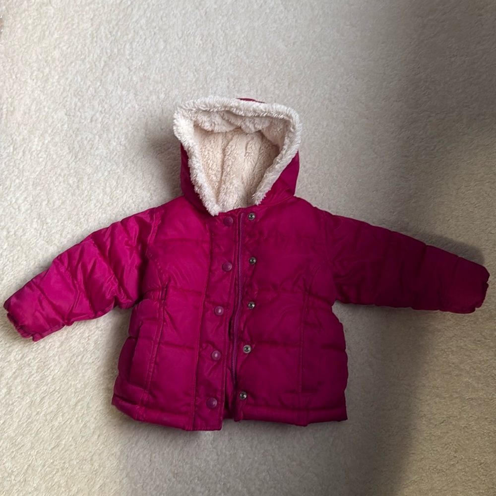 Old Navy puffer jacket with sherpa lined hood size 18-24 month